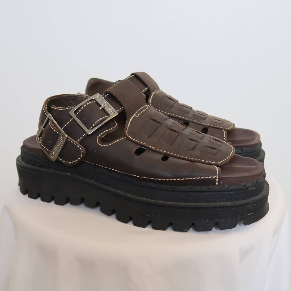 Vintage 90s Skechers brown leather chunky platform fisherman sandals 9